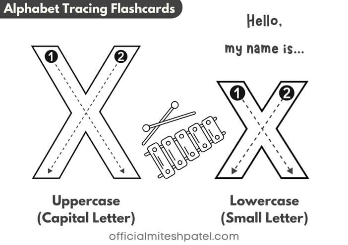 Free Printable Letter X Alphabet Tracing Flash Cards PDF download
