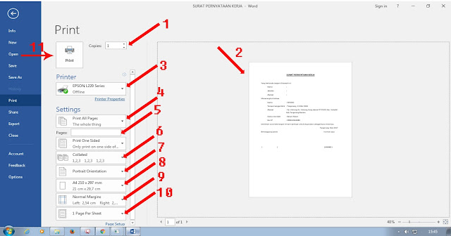 cara print out/mencetak dokumen di Ms word