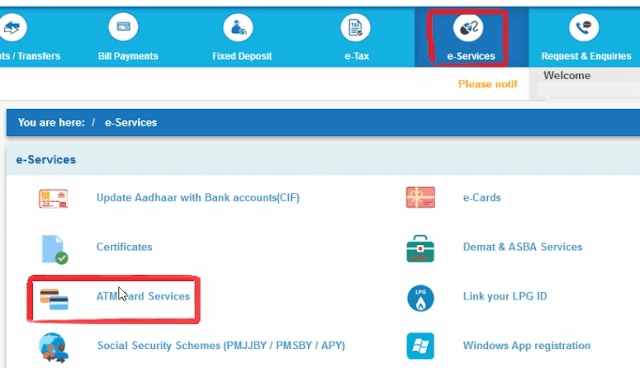 Go to e-Services > ATM Card Services