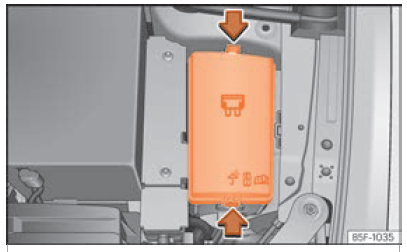 In the engine compartment: fuse box cover