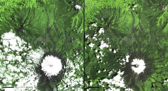 You Still Think Climate Change Is A Hoax These 20 Before-And-After Photos Will Leave You Speechless! - MELTING ICE IN ECUADOR, MARCH 1986 AND FEBRUARY 2007