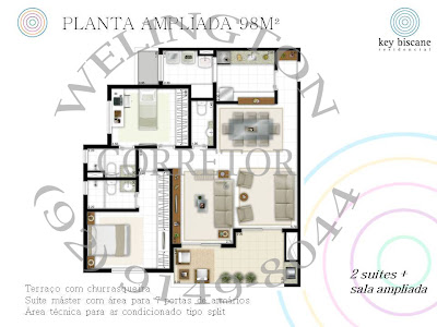 Key Biscane - Dois dormitórios, duas suítes, 98 mts²