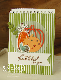 Pick a Pumpkin with Patterned Pumpkins die, Count My Blessings & Painted Harvest stamp sets also. Theses Mini Treat Bags are created with supplies all from Stampin' Up! ~ Love the ability to make these autumn, Halloween, or Thanksgiving themed! There are jack-o-lantern faces in the set also! ~ Tanya Boser for the Stamp Review Crew
