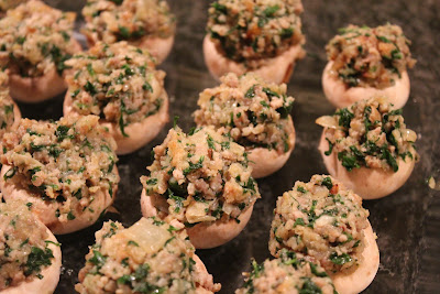Stuffed mushrooms with sausage, pork, and spinach