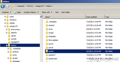 kesan folder JOOMLA dalam HTDOCS