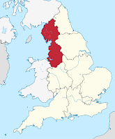 Outline map of UK showing North West England region