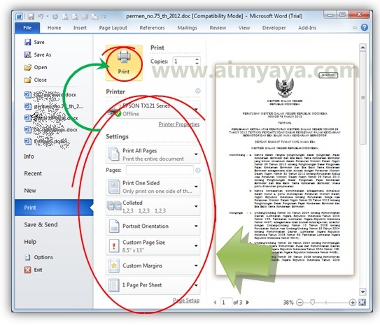 Proses print atau mencetak dokumen di Microsoft word  Cara Print & Preview di Microsoft Word 2010