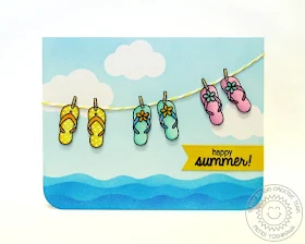 Sunny Studio: Island Getaway Flip Flops Summer Card by Mendi Yoshikawa (with Sunny Sentiments & Wavy Borders dies)