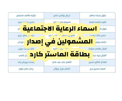 اسماء المشمولين في إصدار بطاقة الماستر كارد الرعاية الاجتماعية وذوي الاعاقة والاحتياجات الخاصة