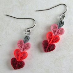 Long model heart shape quilling paper earrings - quillingpaperdesign