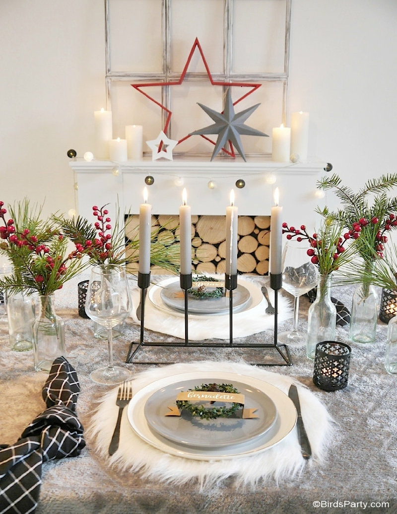 Décor de table de Noël d'inspiration scandinave Hygge - des idées de décoration de table d'hiver faciles, peu coûteuses et confortables DIY!