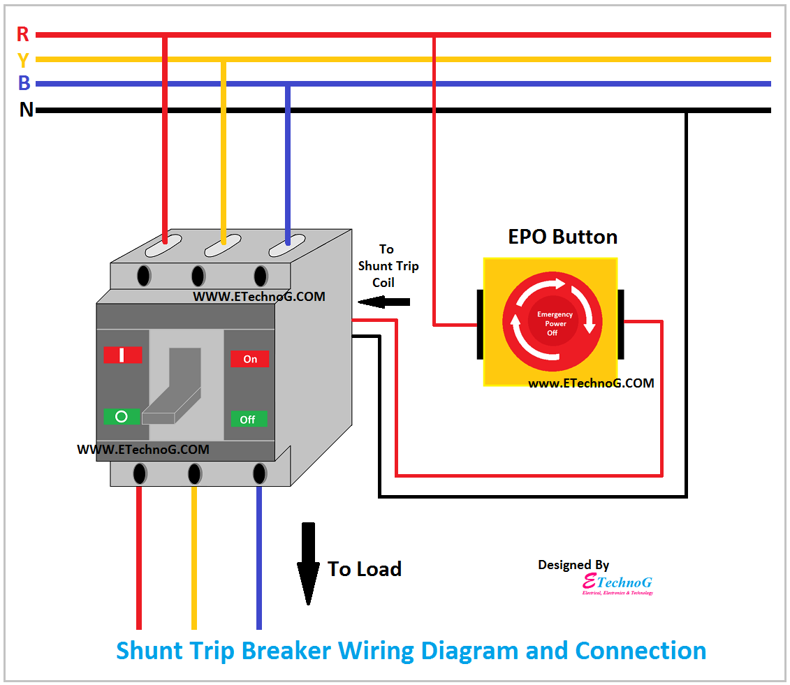 Shunt Trip Breaker Wiring Diagram and Connection with Emergency Power Off(EPO) Switch