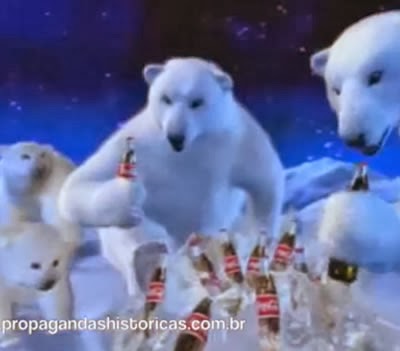 Propaganda da Coca-Cola com os ursos polares. 1998.