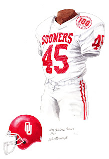 1990 University of Oklahoma Sooners football uniform original art for sale