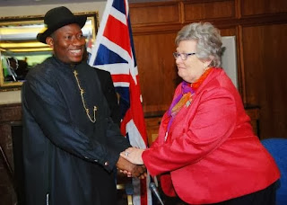 President Jonathan with Baroness Chalker at the HIIC Meeting