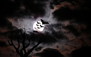 Bats with moon background black halloween wallpaper