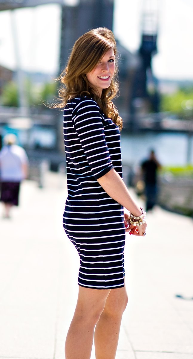 London Street Style...Navy and White Stripes