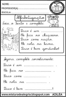 Pequenos textos infantil,atividades de caligrafia