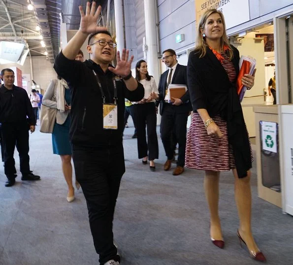 Queen Maxima wore Natan dress, and Natan pumps, Natan Necklace at SG FinTech technology and financial Festival