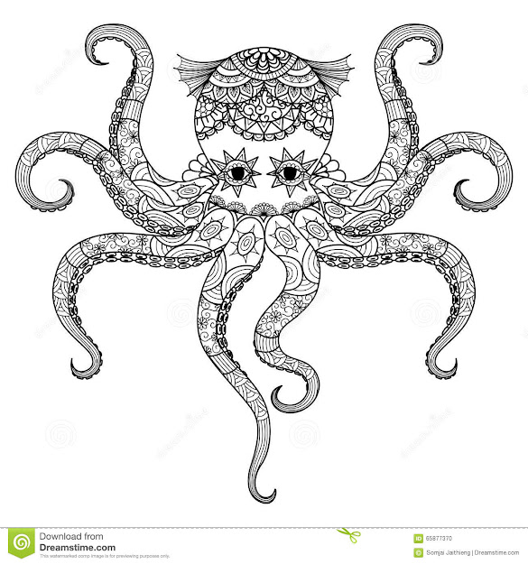 Drawing Octopus Zentangle Design For Coloring Book For Adulttattoo  Shirt Design And