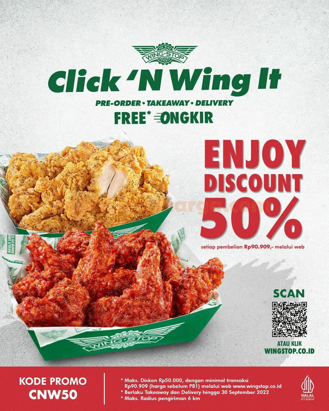 WINGSTOP Promo DISCOUNT 50% via CLICK ‘N WING IT