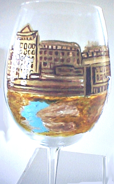 hand painted wine glass of St. Malo in France