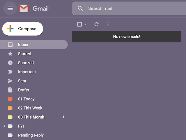 Empty email inbox with organized labels