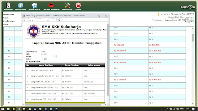 Custom Laporan Rekap Tunggakan Siswa JIBAS Keuangan