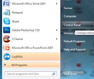 click on start menu and select control panel