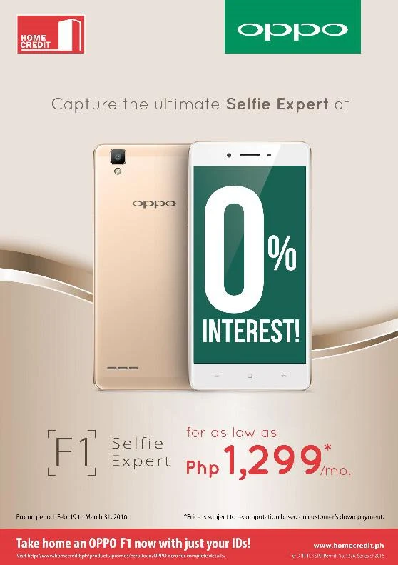 OPPO F1 offered at 0% interest via Home Credit Philippines