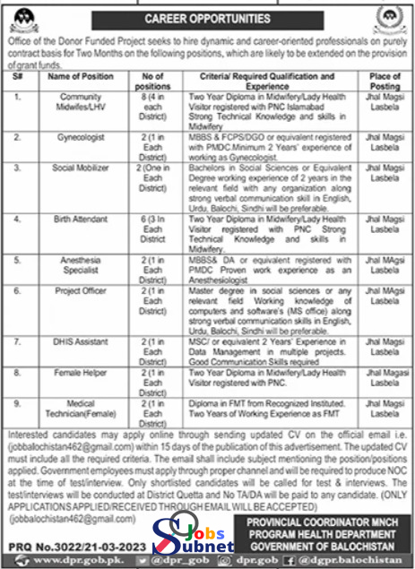 MNCH Program Health Department Jobs 2023