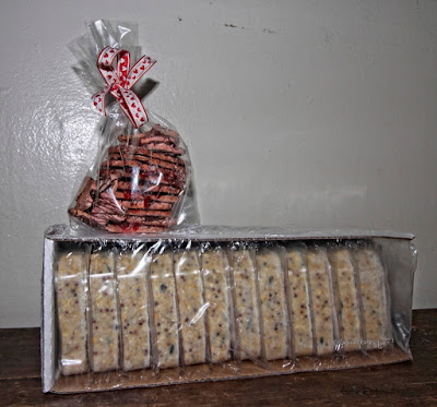 This picture features a cellophane bag filled with heart shaped cookies "designed" for Valentin'es Day. The bag is siting atop a white carton filled with 12 suet cakes which will be "given" to the wild birds who visit my rooftop garden. This garden is the setting for my three volume book series, "Words In Our Beak." Info re these books is featured within  another post on my blog @ https://www.thelastleafgardener.com/2018/10/one-sheet-book-series-info.html