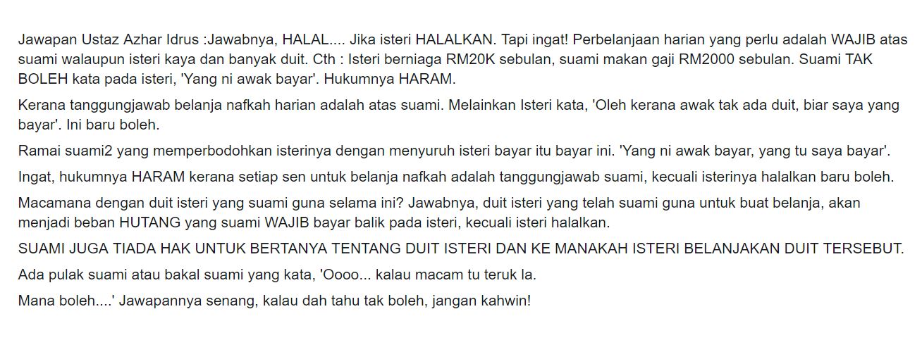  KEPADA SUAMI Ketahuilah Wangmu Milik Isterimu Tapi Wang 