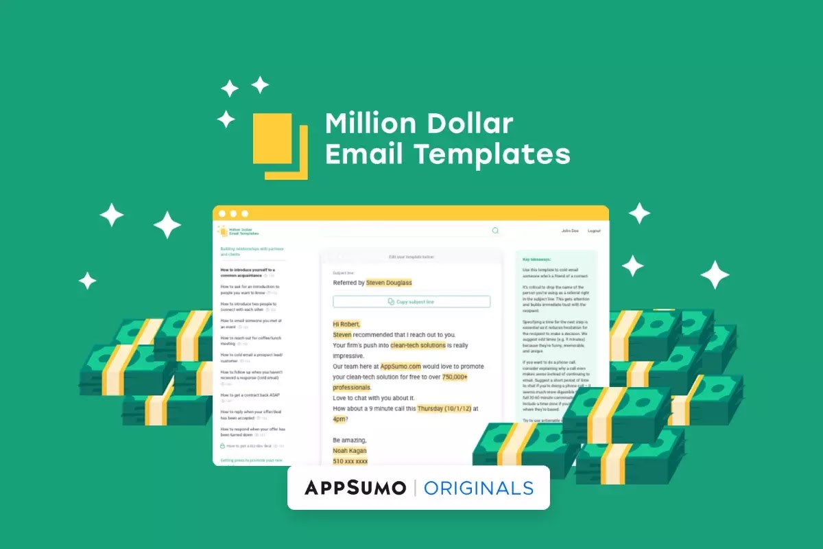 AppSumo Banner of Million-Dollar Email Templates
