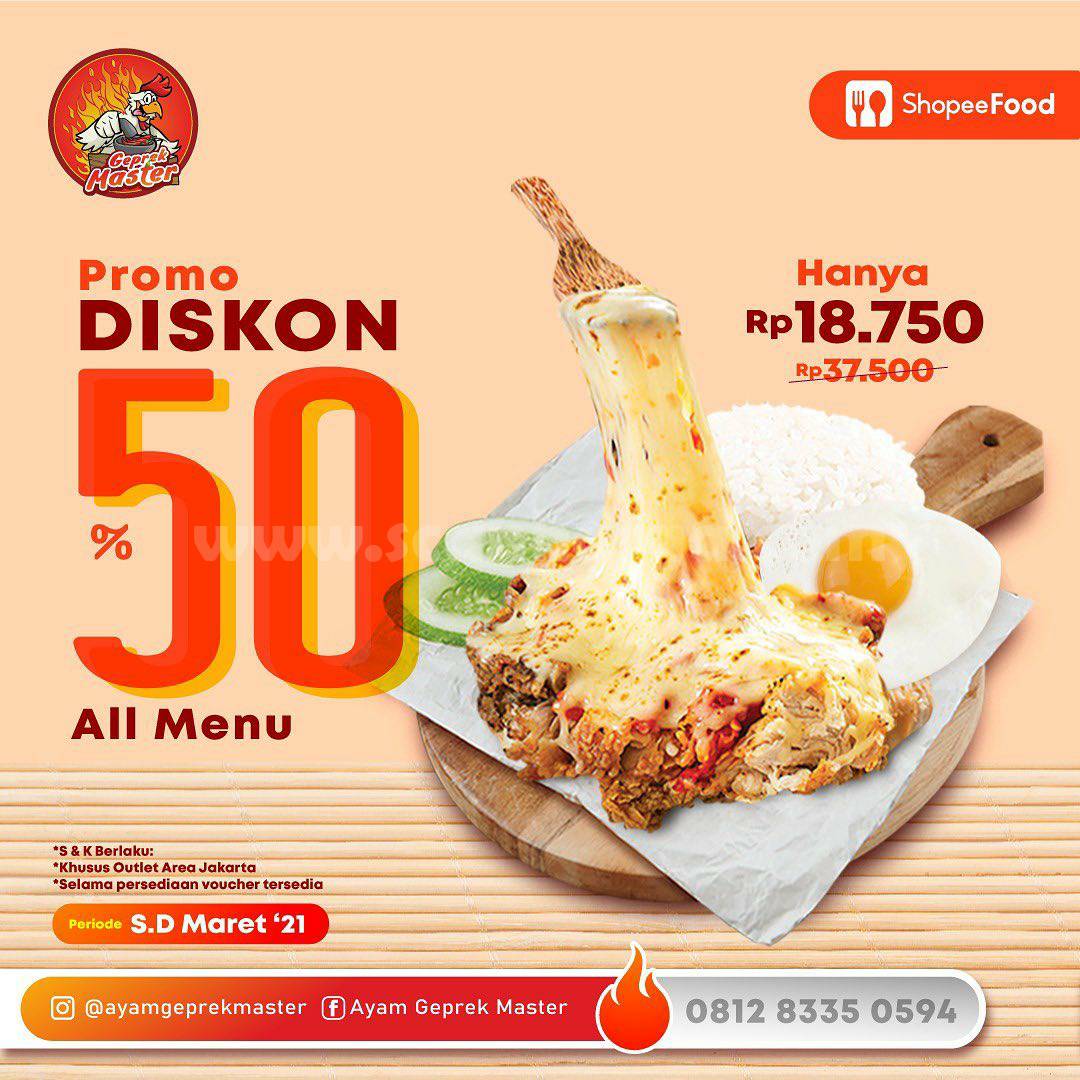 Ayam Geprek Master Promo Diskon 50% via ShopeeFood