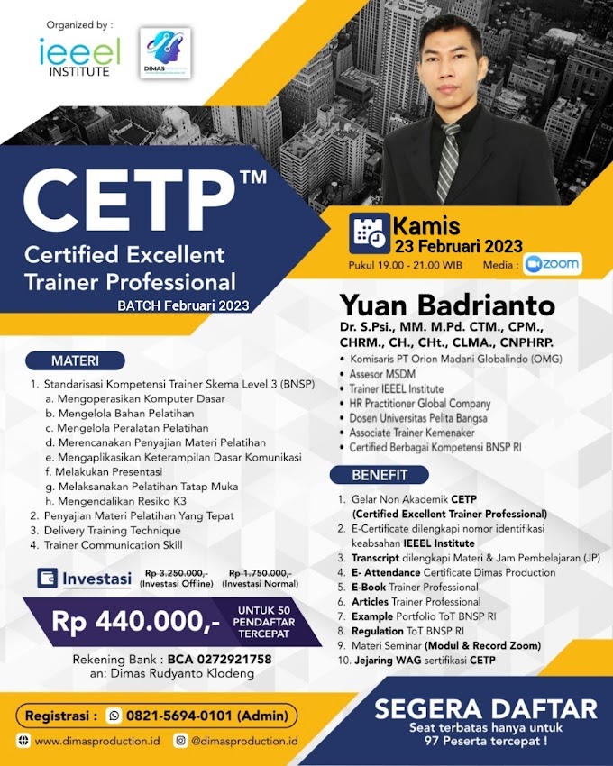 WA.0821-5694-0101 | Certified Excellent Trainer Professional (CETP) 23 Februari 2023