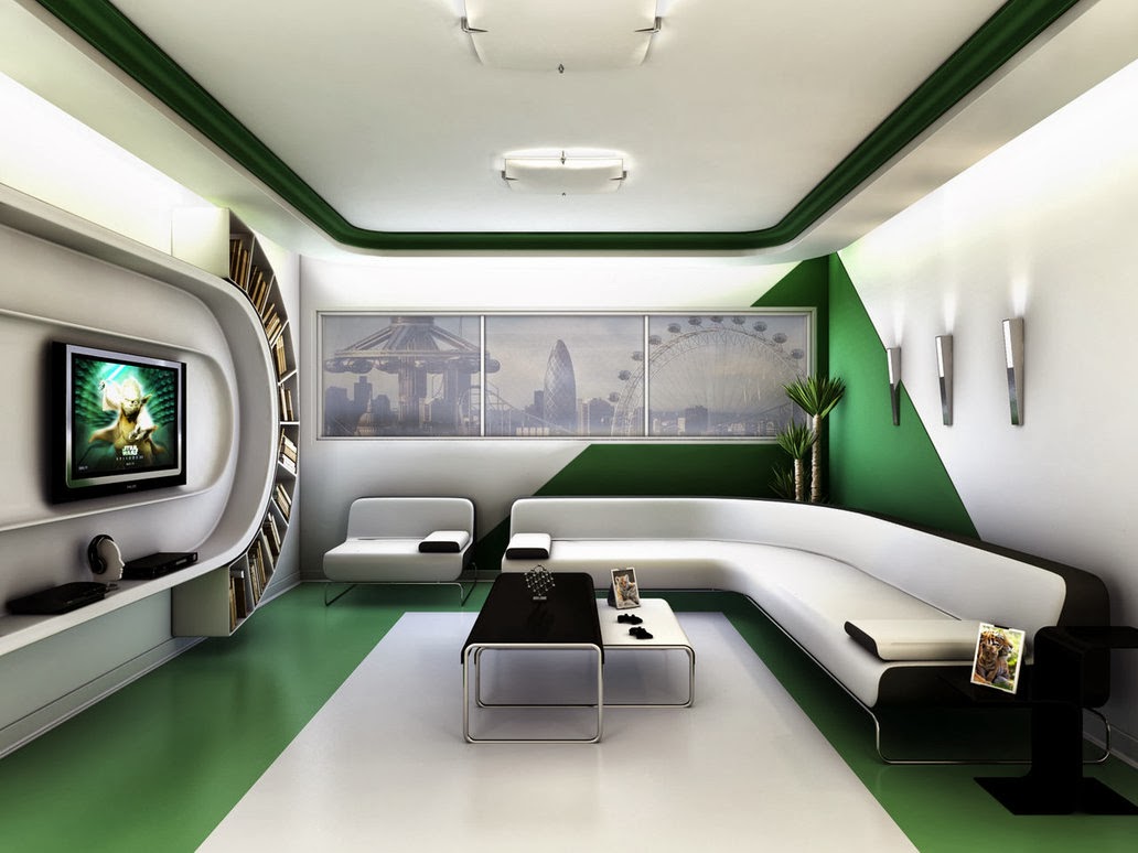 Desain Interior ruang tamu futuristik
