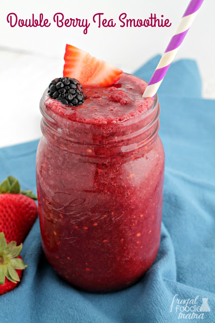 This Double Berry Tea Smoothie combines your favorite berry flavored tea & frozen berries to make a delicious low calorie frosty treat.