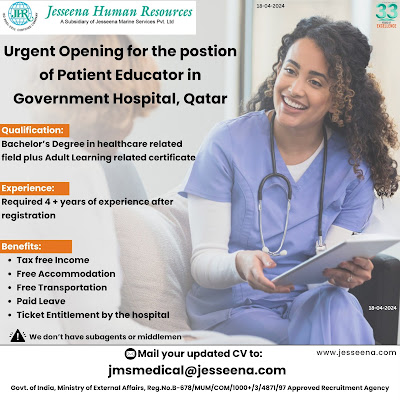 Urgent Opening for the position of Patient Educator in Government Hospital, Qatar