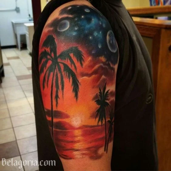 Un tatuaje de paisaje hawaiano