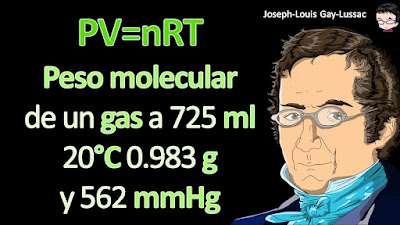 Hallar el peso molecular de un gas, si 725 ml del mismo, a 20°C y 562 mmHg, pesan 0,983 g.