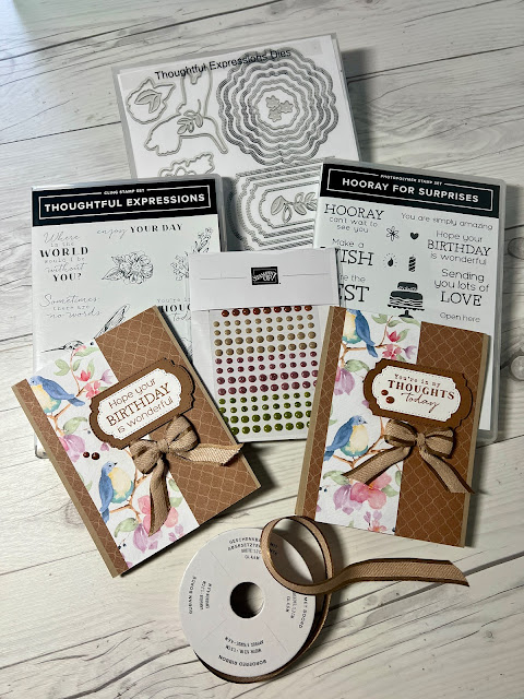 Stampin' Up! Stamp Sets Dies and Ribbons used to create greeting cards