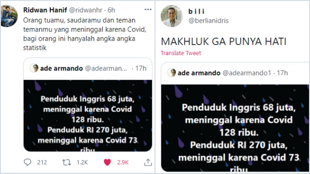 Ade Armando Bandingkan Kasus Covid Indonesia dan Inggris, Netizen: Makhluk Ga Punya Hati