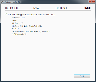 PHP 5.4 on IIS 7.5 Microsoft Web Platform Installer 4.0 Finish