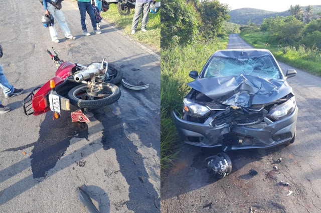 Motociclista fica ferido ao colidir com carro na BA 419 no município de Mirangaba
