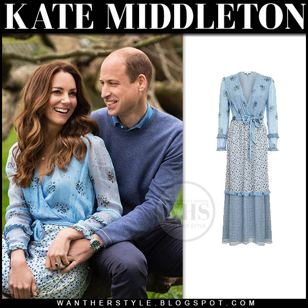 Kate Middleton in blue floral print maxi dress Anniversary Portrait