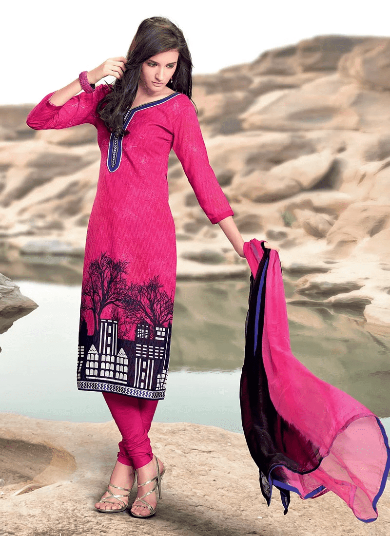 Adorning Printed Cotton Jacquard Churidar Suit