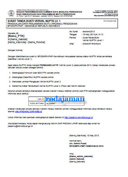 Contoh Formulir A01/A02/A03/A04, Surat Aktivasi Akun, dan 