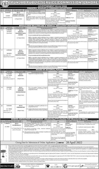 Forestry, Wildlife and Fisheries Department jobs,ppsc, Specialized Healthcare and Medical Education Department jobs, Board of Revenue Punjab jobs,School Education Department jobs,