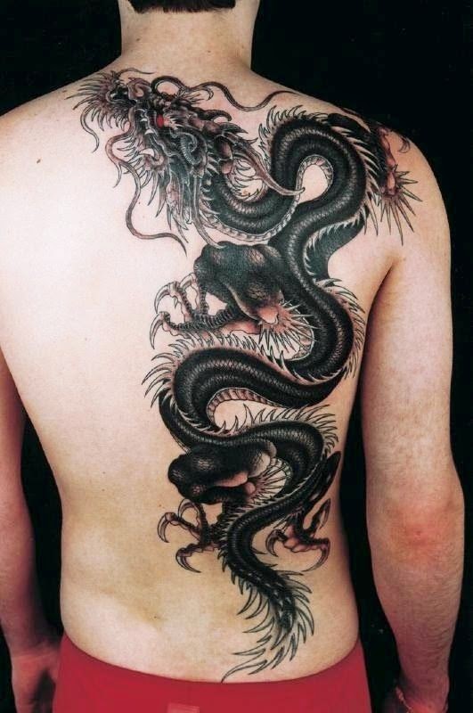 Designs of Amazing Dragon Tattoos, Animal, Men Back With Black Color Dragon Tattoo, Tattoos Of Dragon For Men, Dragon Tattoos, Black Color Dragon Tattoo, 